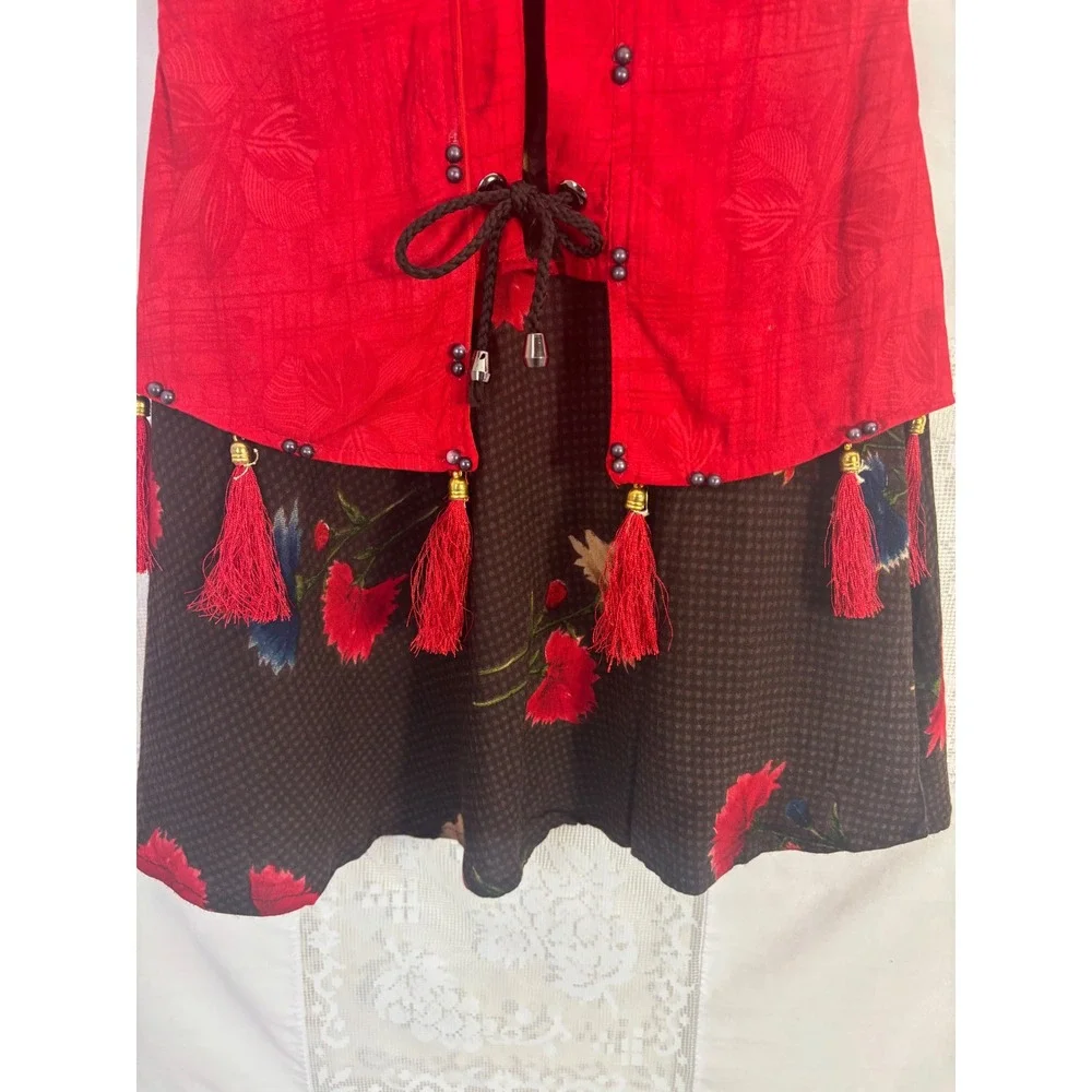 Little Girl's Vintage Red+Brown Folk‎ Dress